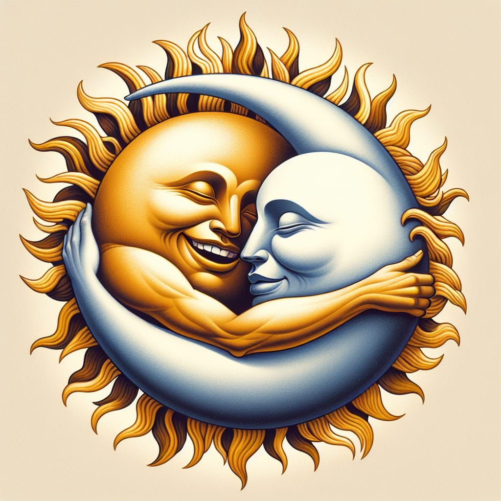 Sun and Moon Embrace: Cosmic Eclipse Hug
