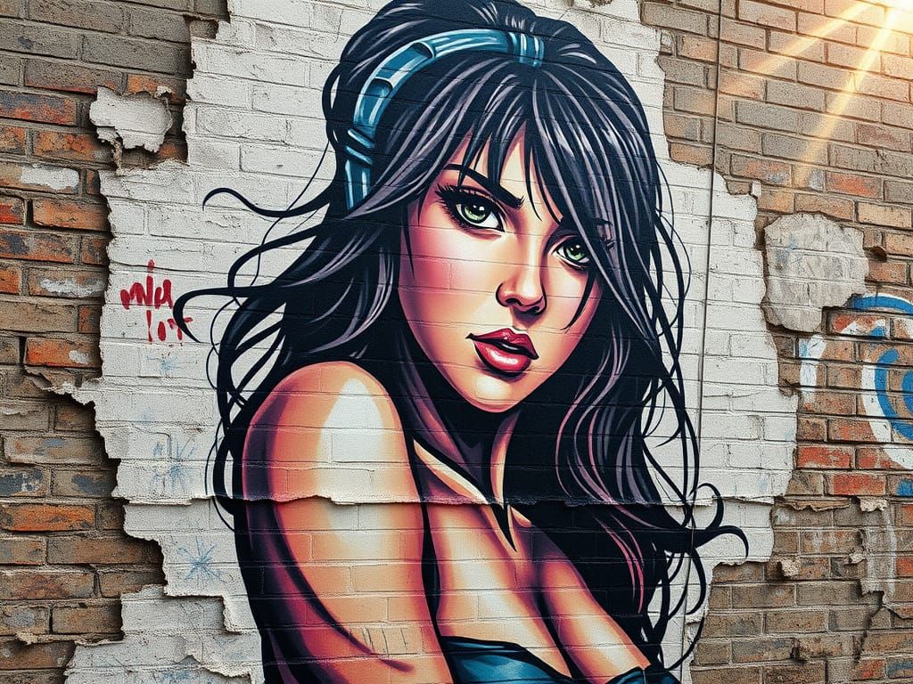 Graffiti Masterpiece of a Beautiful Woman in Urban Paradise