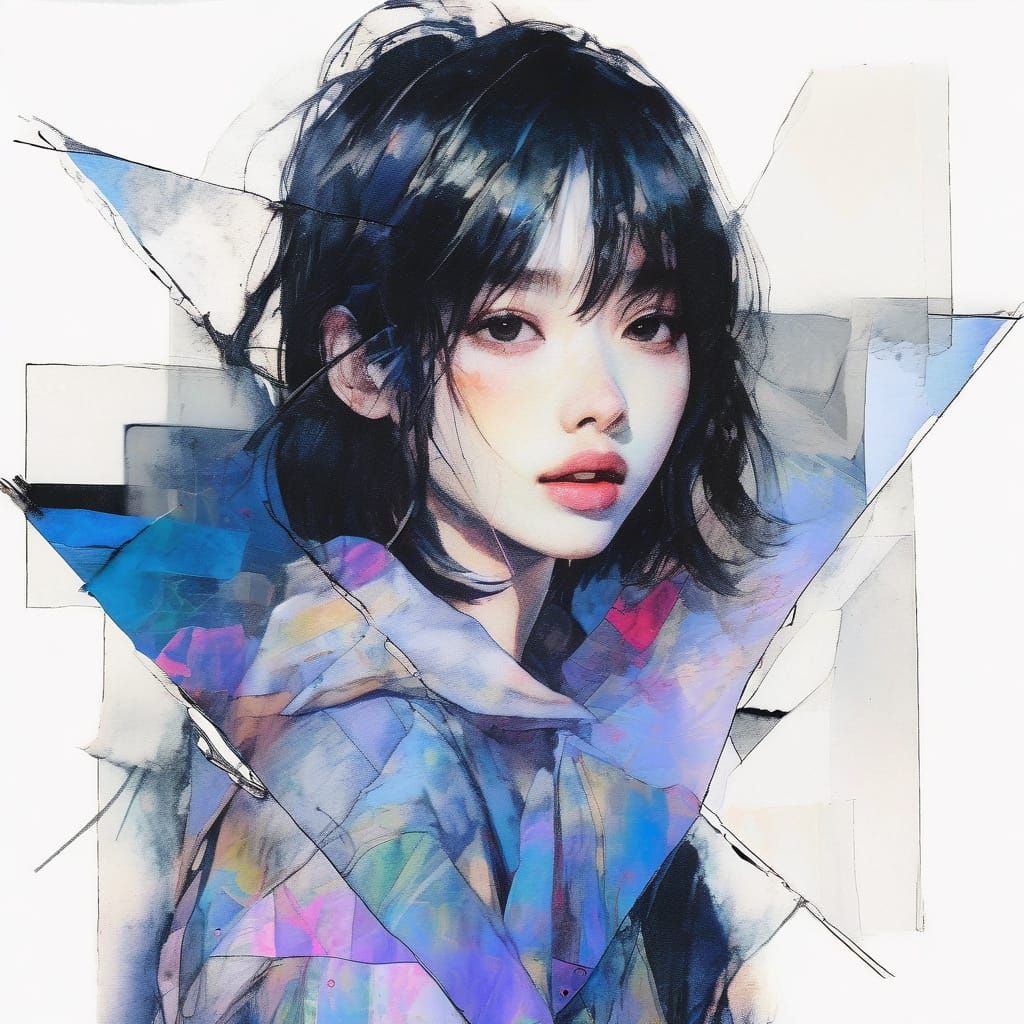 Surreal Anime Portrait with Risograph-Inspired Color Palette...