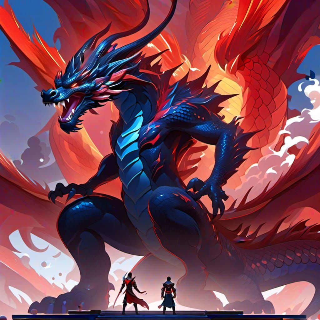 Fantasy Art: Man Confronts Giant Dragon