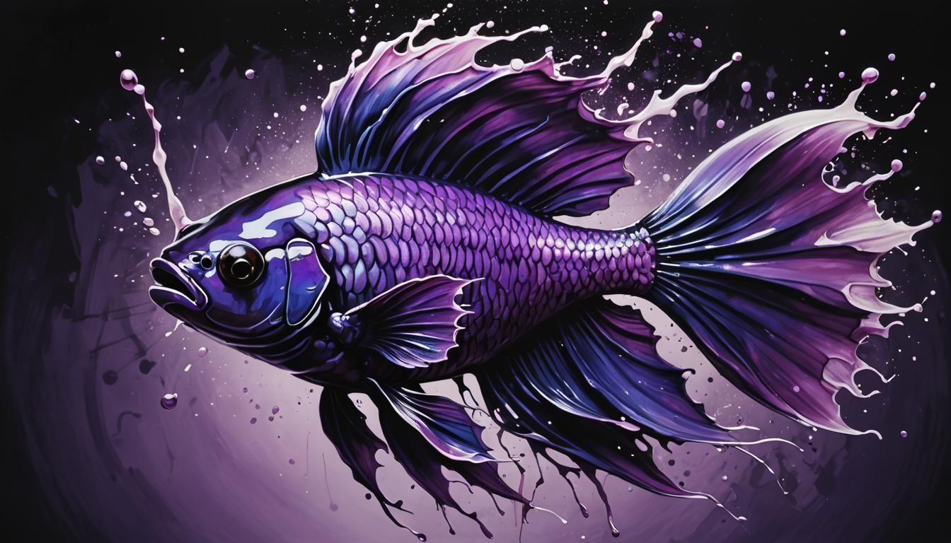 Gorgeous Purple Betta Fish in Graffiti Art Style
