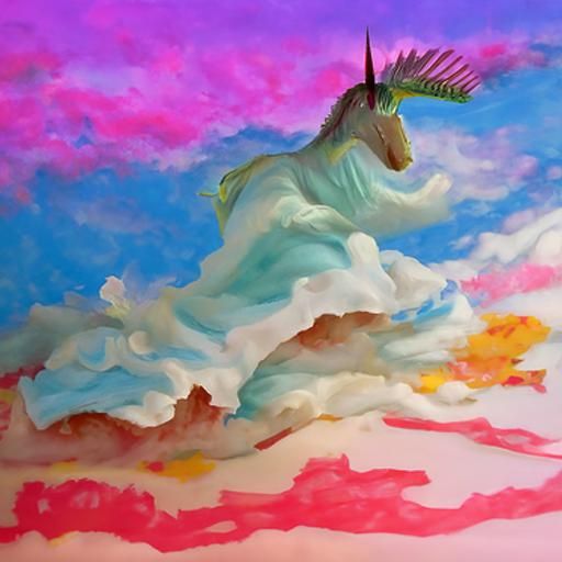 Unicorn in Pastel Sky: Gouache Watercolor Style