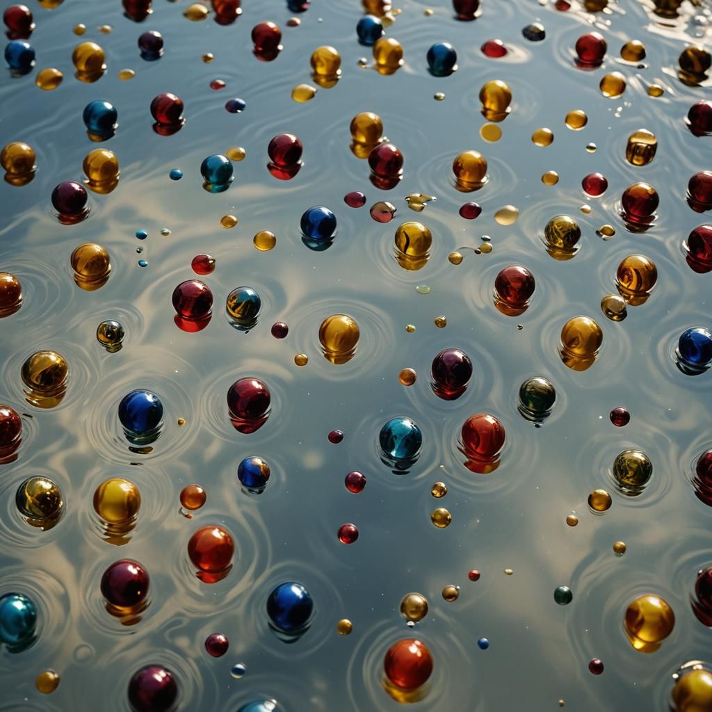 Macro Photo of Marbles and Wax Art in Water