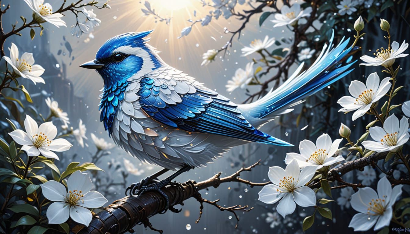 Jeweled Bluebird of Freedom in Fractal Sunlight