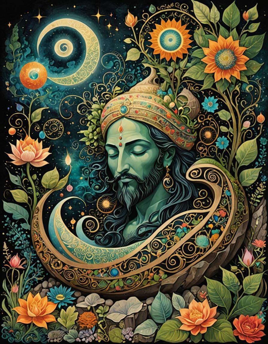 Sufi Calligraphy in Snailpunk Stonercore Style