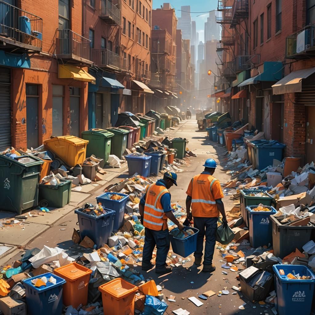 Vibrant Cityscape Sanitation Worker in Hyper-Realistic Conce...