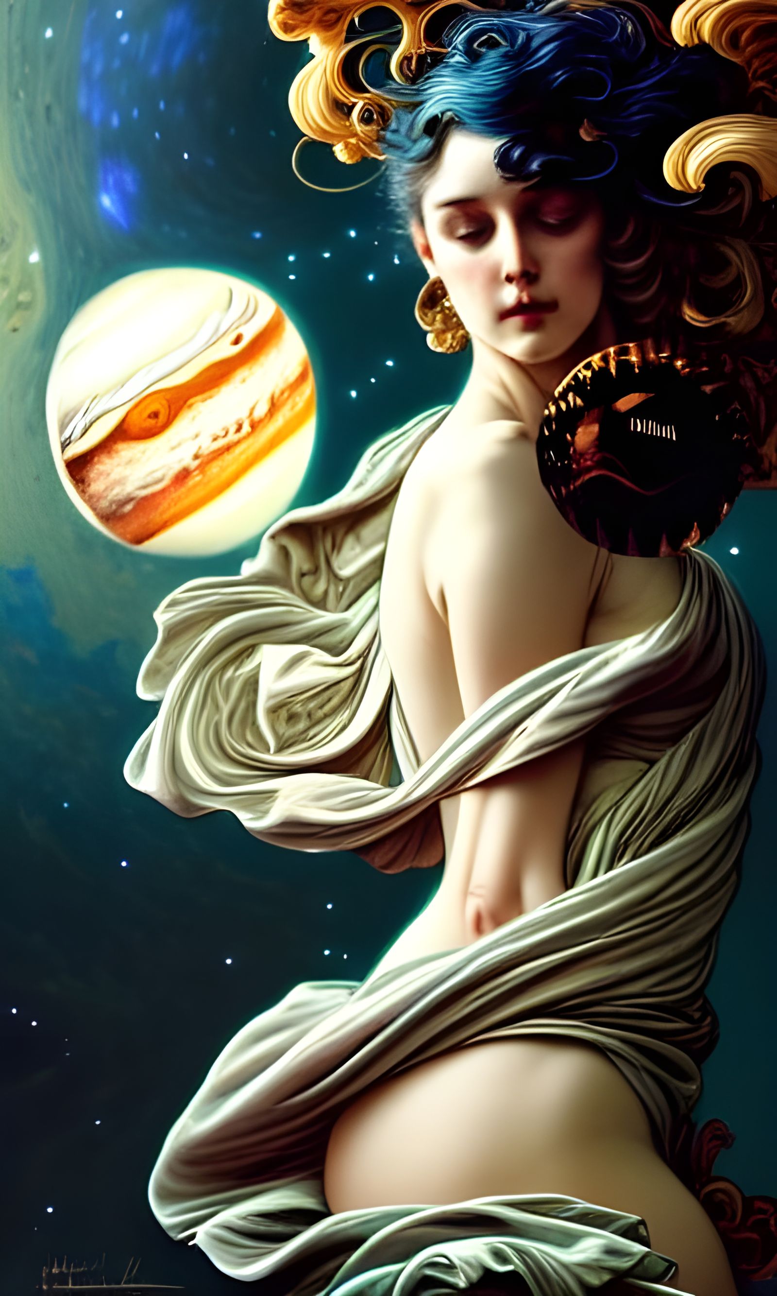Hyperdetailed Rococo Vision of Jupiter in Space