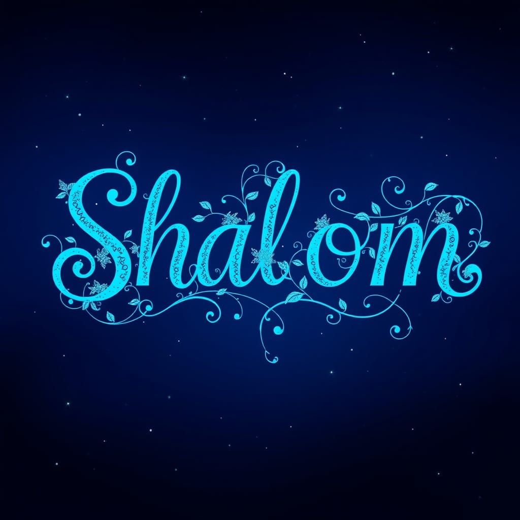 Majestic Blue Shalom in Whimsical Floral Script