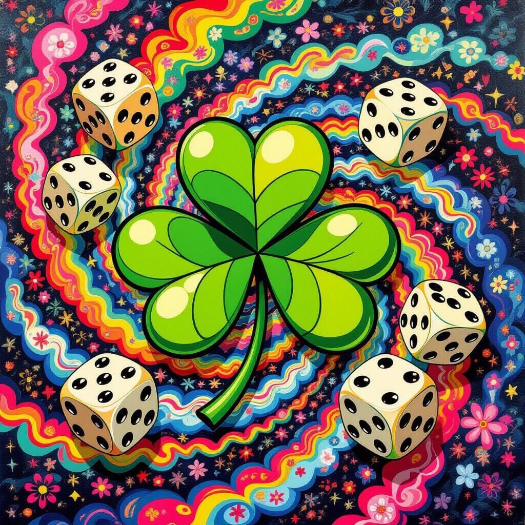 Lucky Clover and Dice in Decorative Art Style