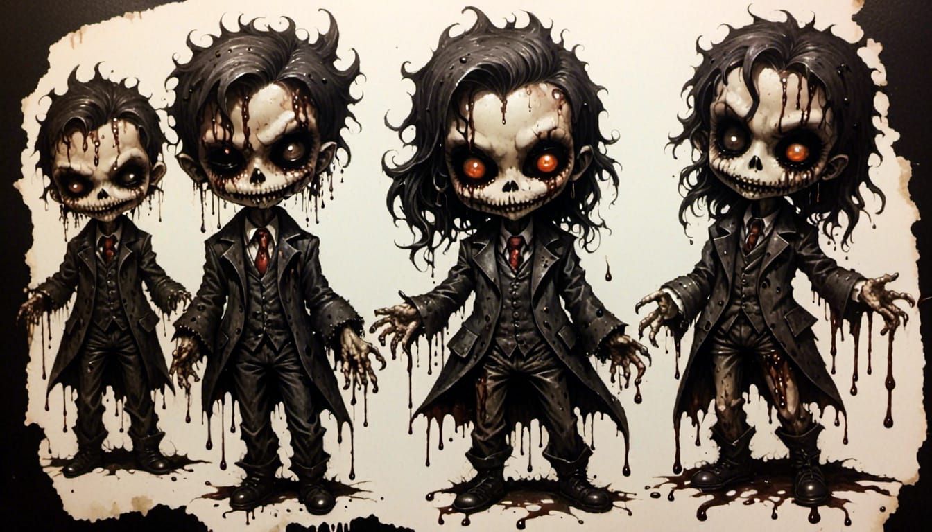 Photorealistic Decaying Chibis Dripping into Darkness