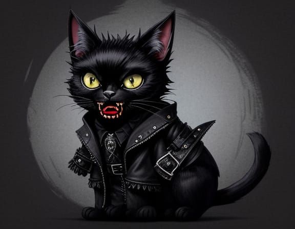 Miserable Chibi Vampire Cat in Black Trench Coat