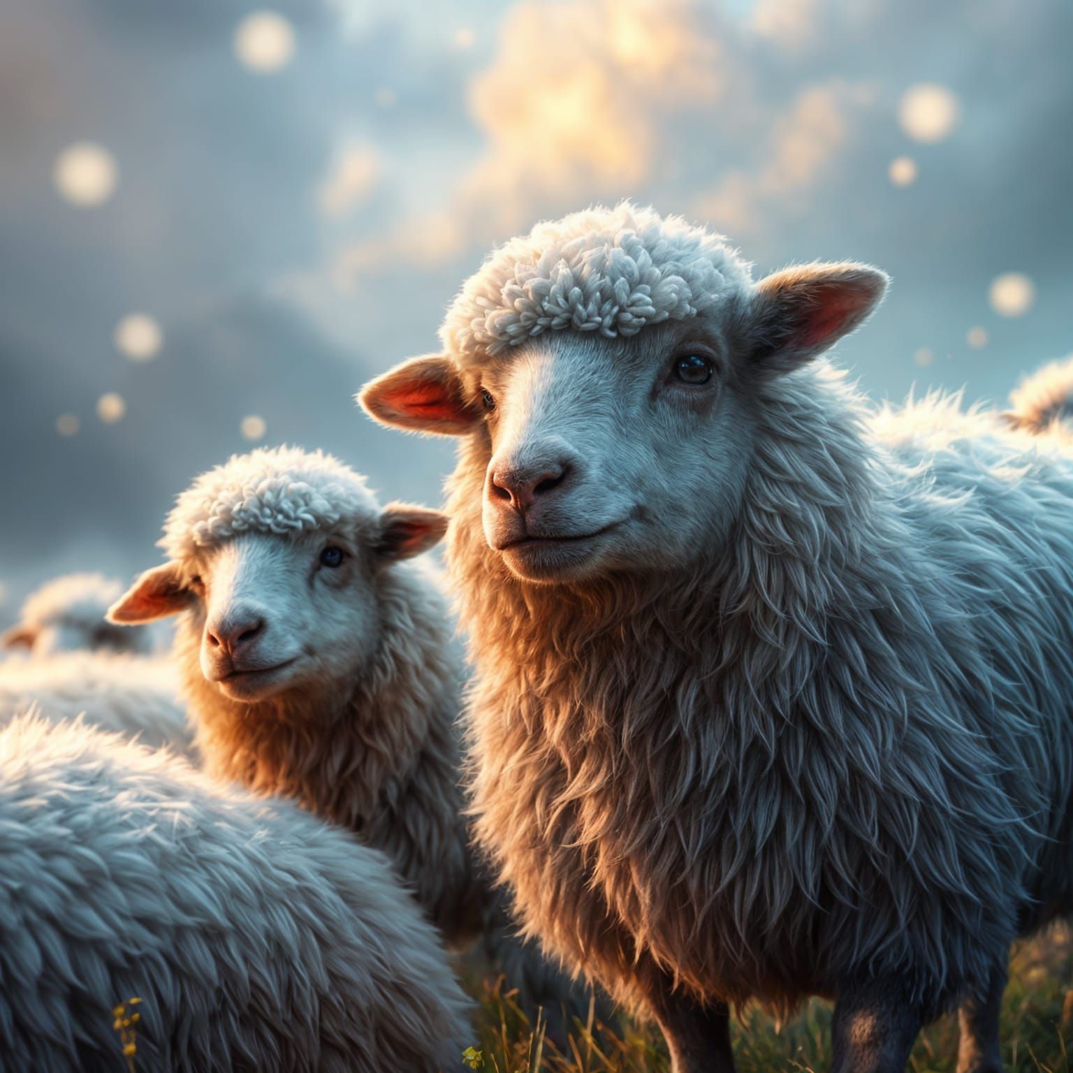 Vibrant Fantasy Landscapes with Majestic Fluffy Sheep