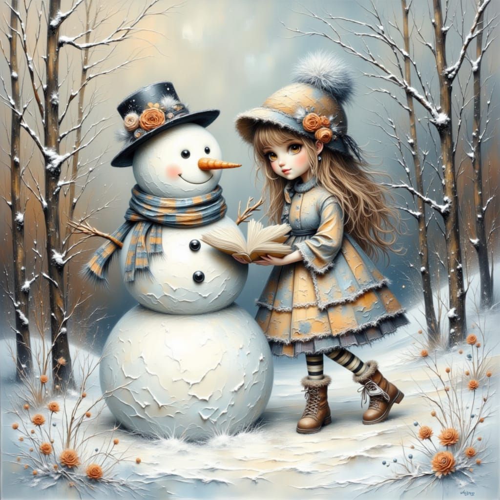 AI Art: Building a Snowman in Winter
