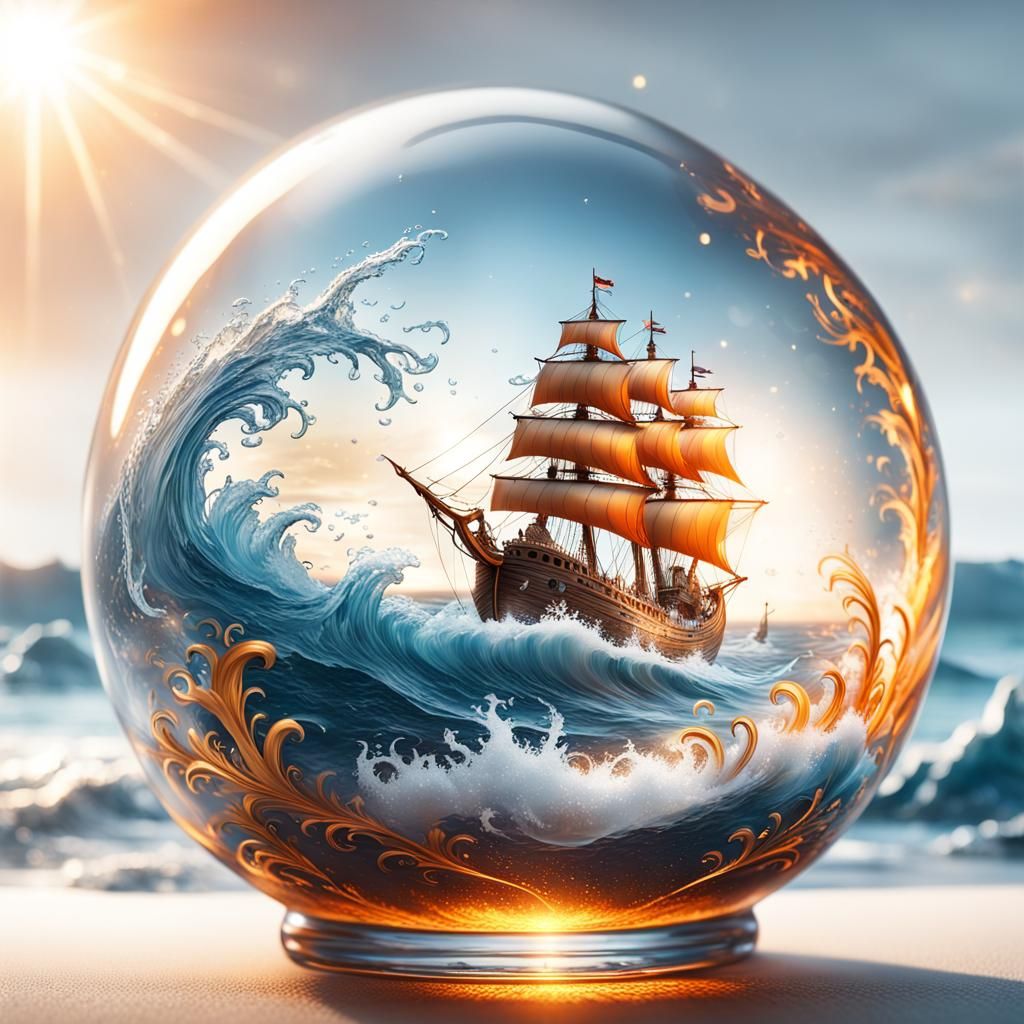 Vikingship in Glass Orb, Fantasy Concept Art