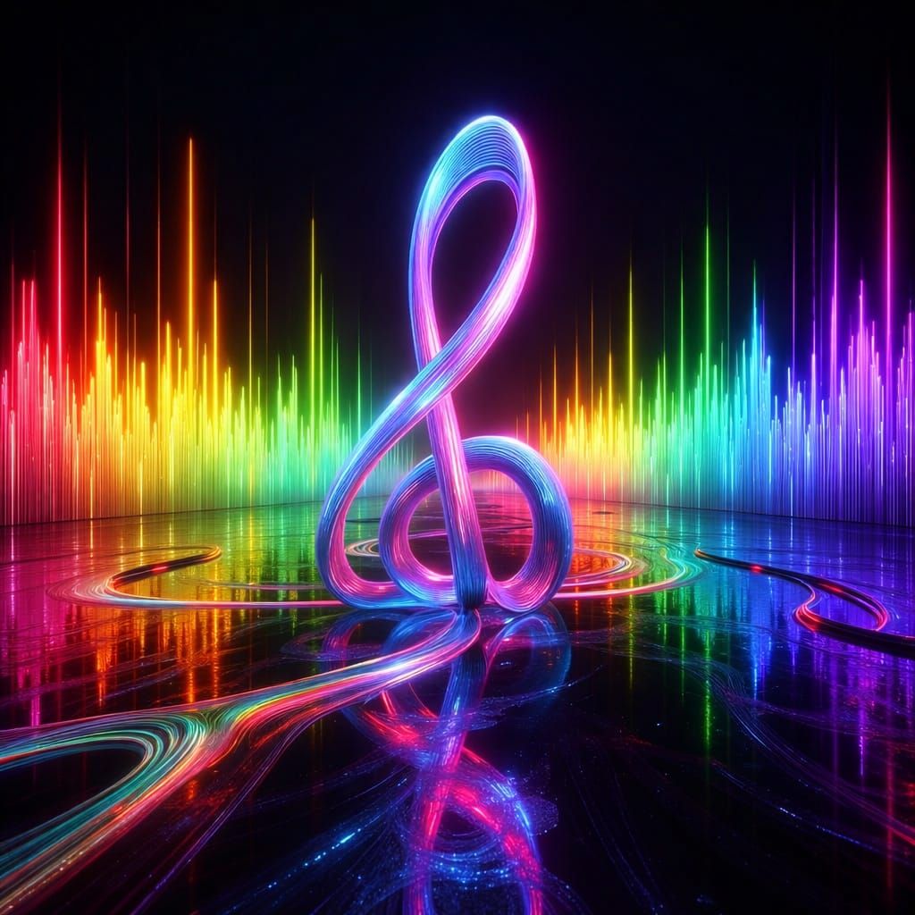 Synthwave Treble Clef Sound Wave Art