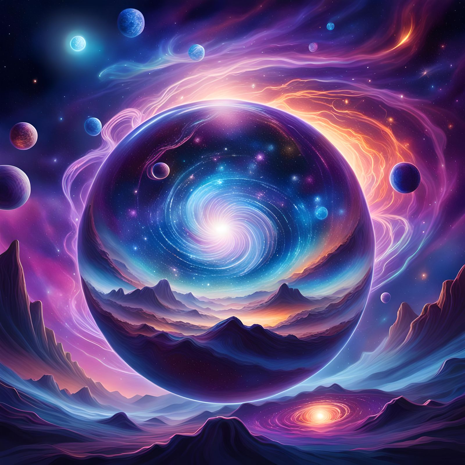 Ethereal Cosmic Orb Holographic Illustration