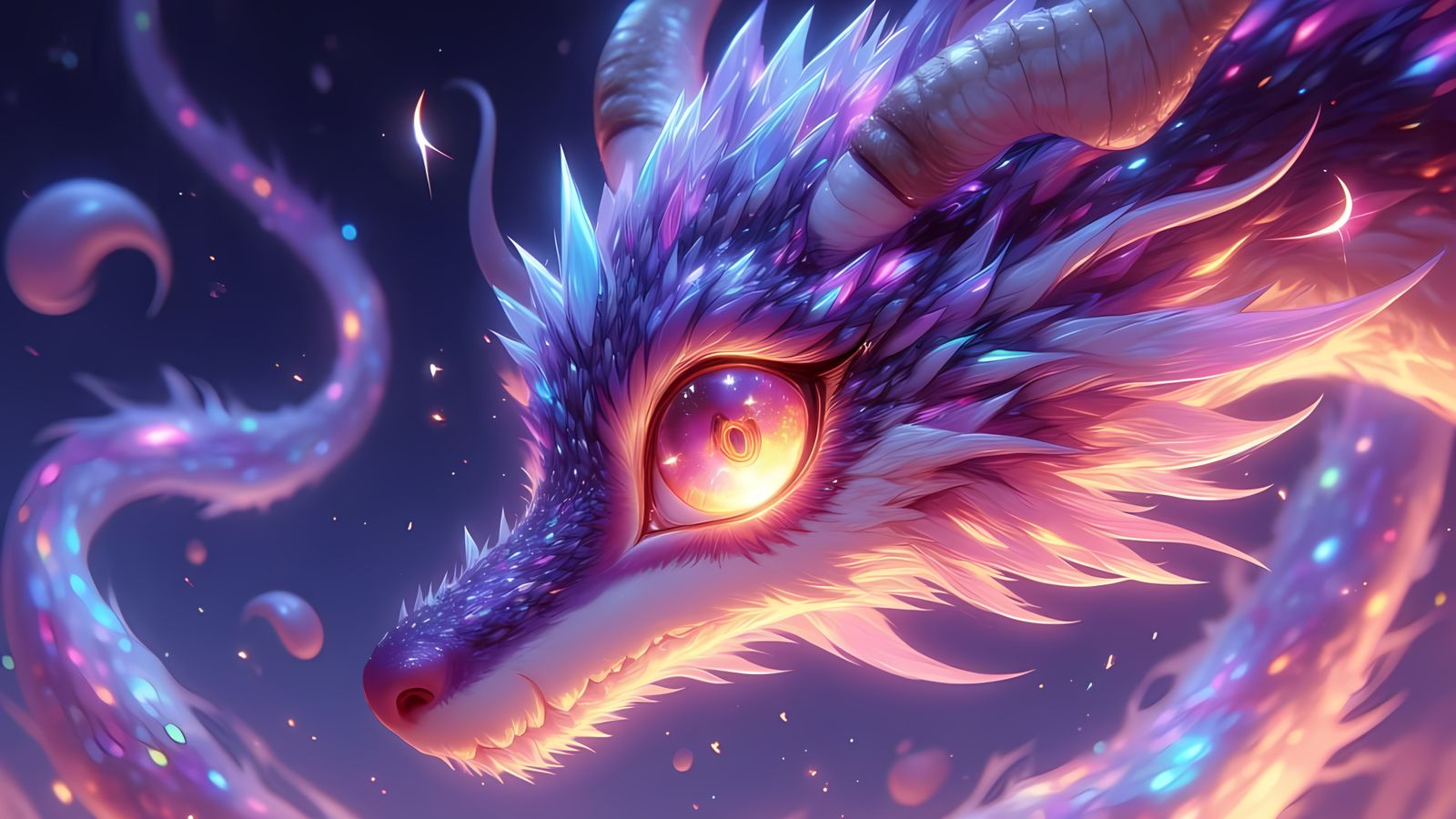 Vibrant Rainbow Dragon in Dreamlike Fantasy Landscape