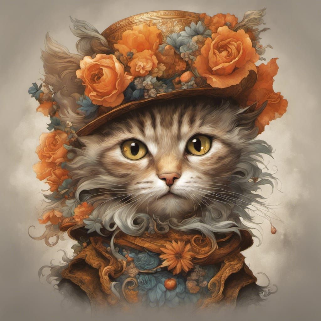 Victorian Kitten in Ornate Hat: A Fantasycore Portrait