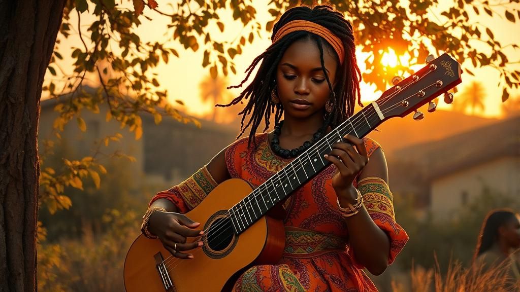 Woman Playing Kora in Impressionistic Style