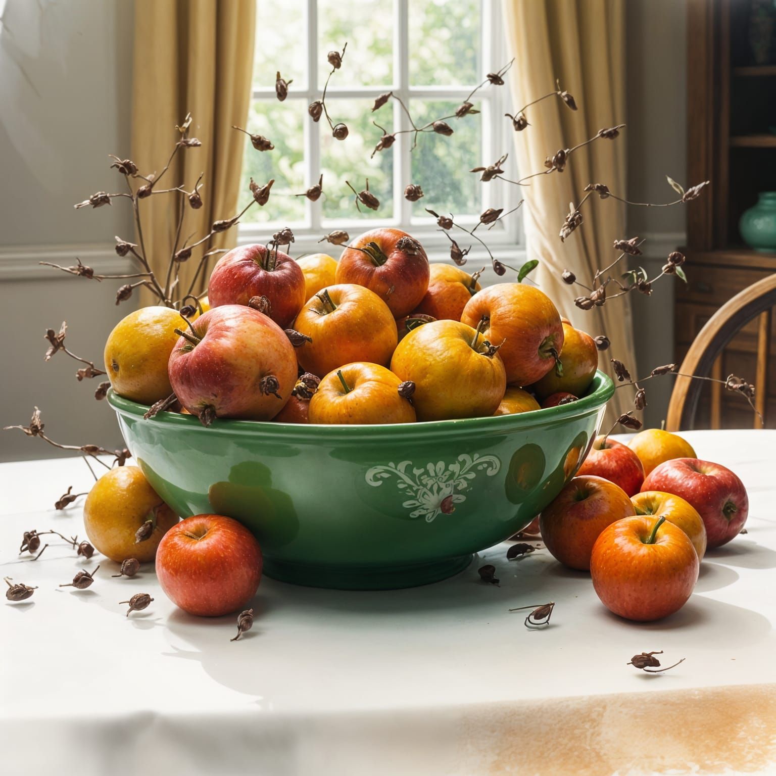 Comical Fruit Flies Feast on Rotten Fruit, Watercolor