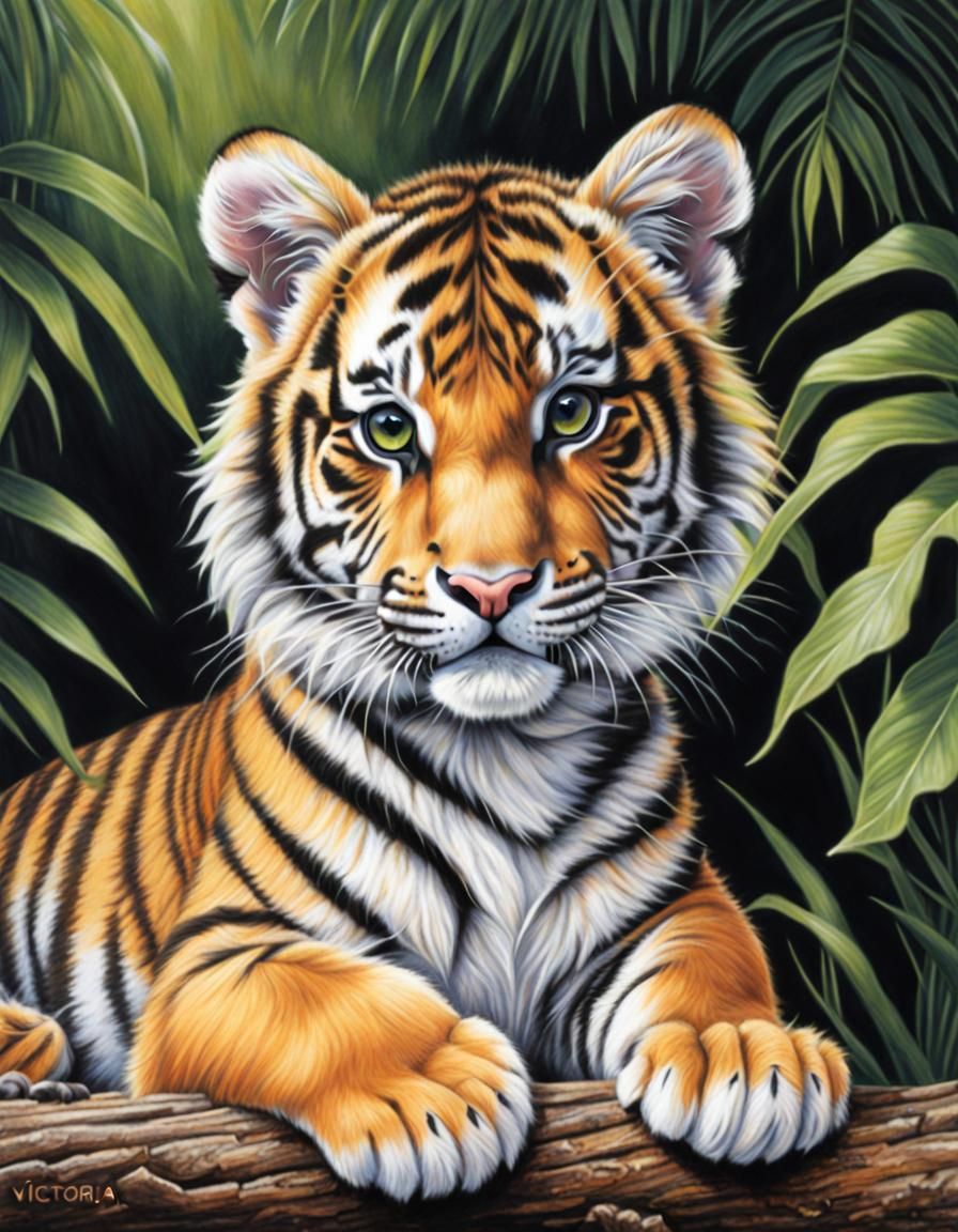 Sparkly Jungle Log with Cute Tiger Cub