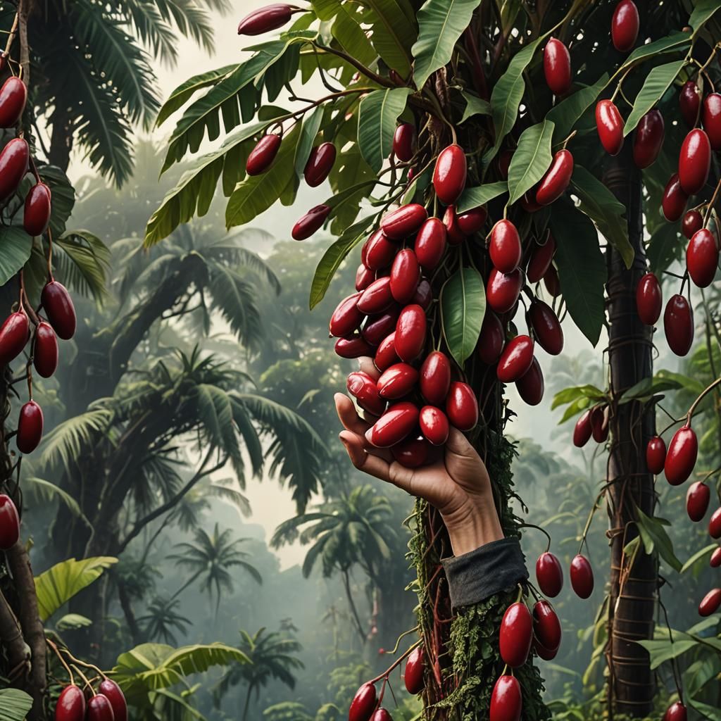 Giant Red Bean Pods in Epic Digital Painting