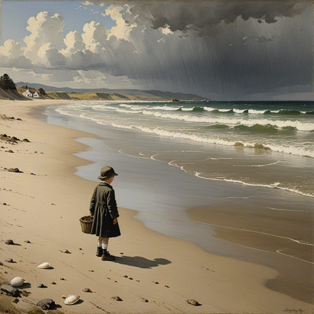 A winsome wanderer on a Wollongong beach, looking for sea sh...