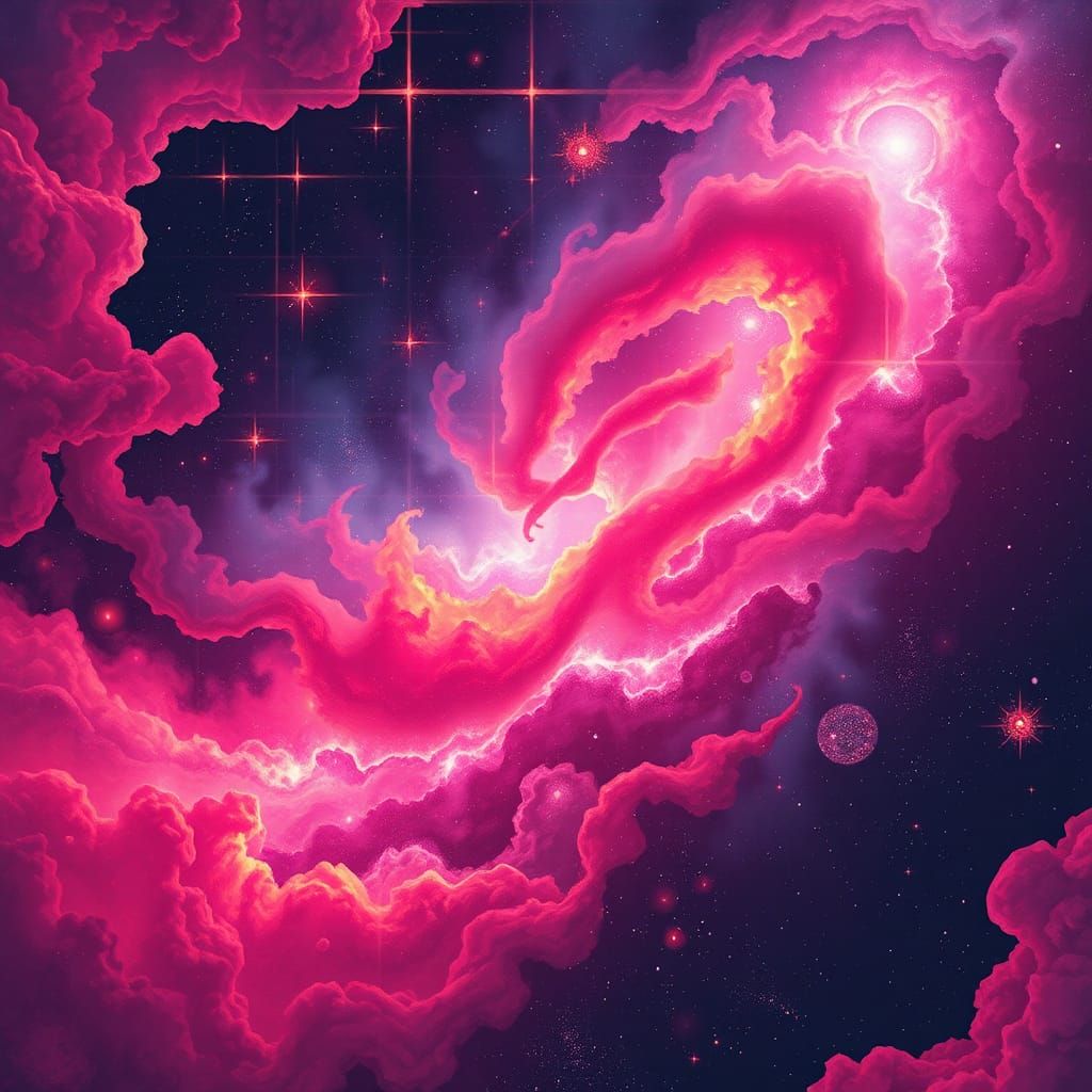 Cosmic Nebula Dreamscape in Holographic Illustration