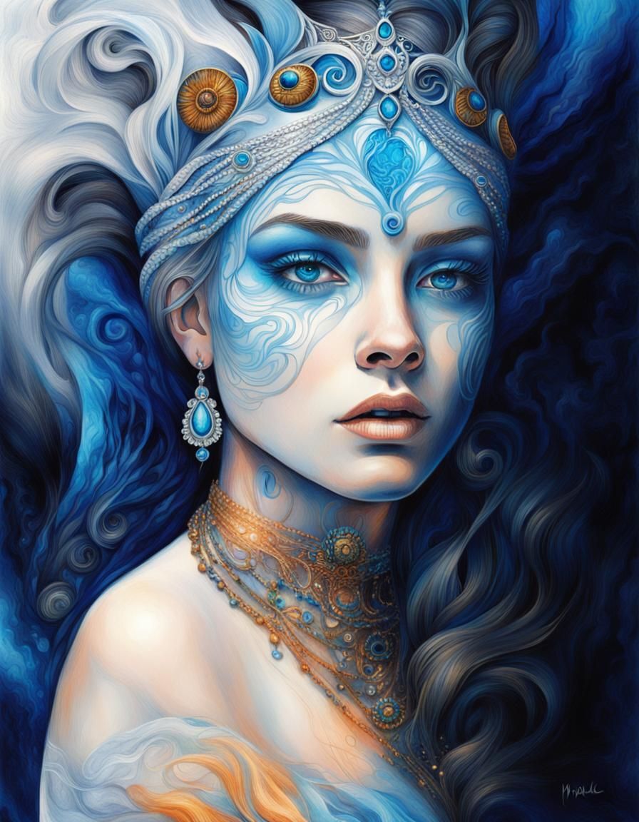 Ethereal Nordic Princess in Psychedelic Pencil Art