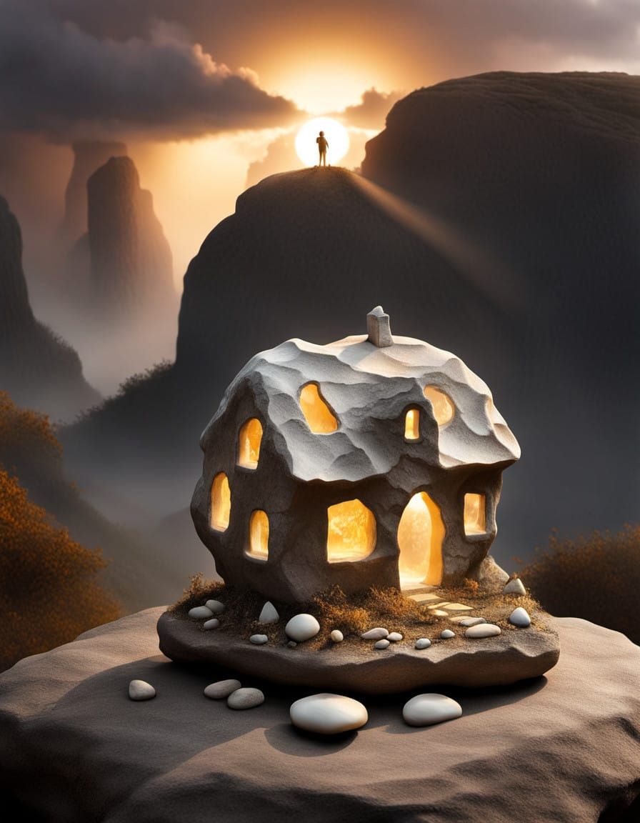 Existential Themes Semi-Abstract Petrified Tiny Cottage