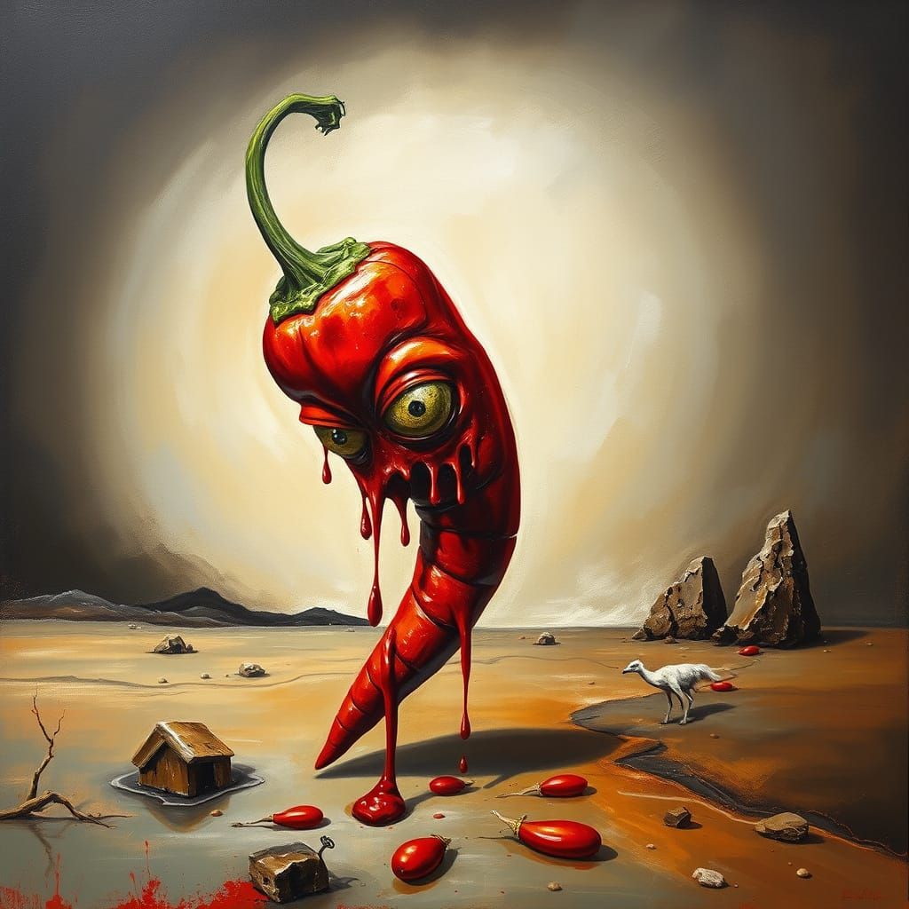 Surreal Chili Pepper Creature in Dali Style