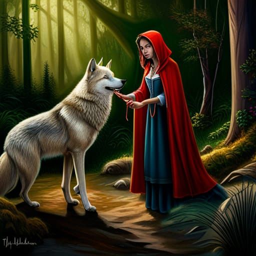 Little Red Ridinghood and Wolf in Fantasycore Style