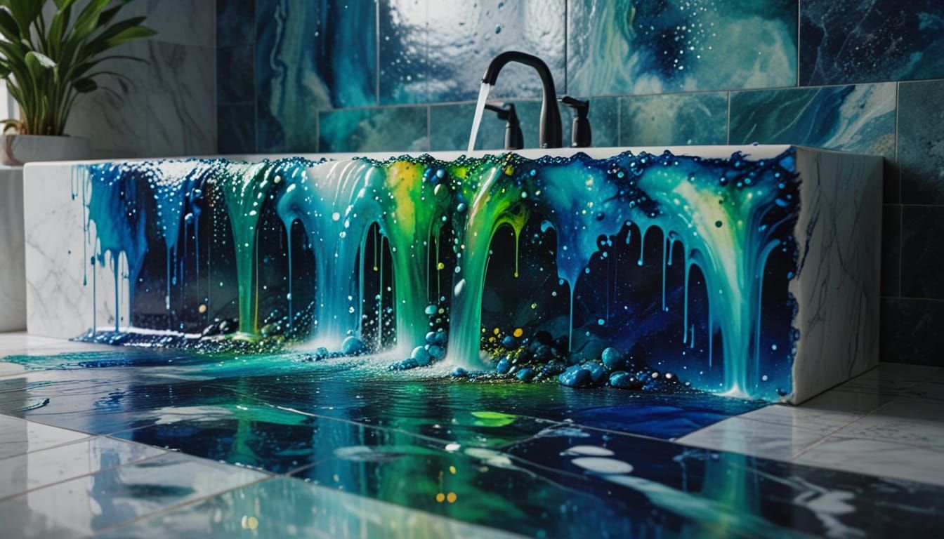 Waterfall Bathtub in Alcohol Ink Style