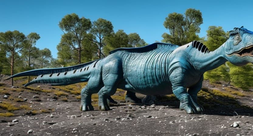 Blue Dinosaur in Post-Apocalyptic Future