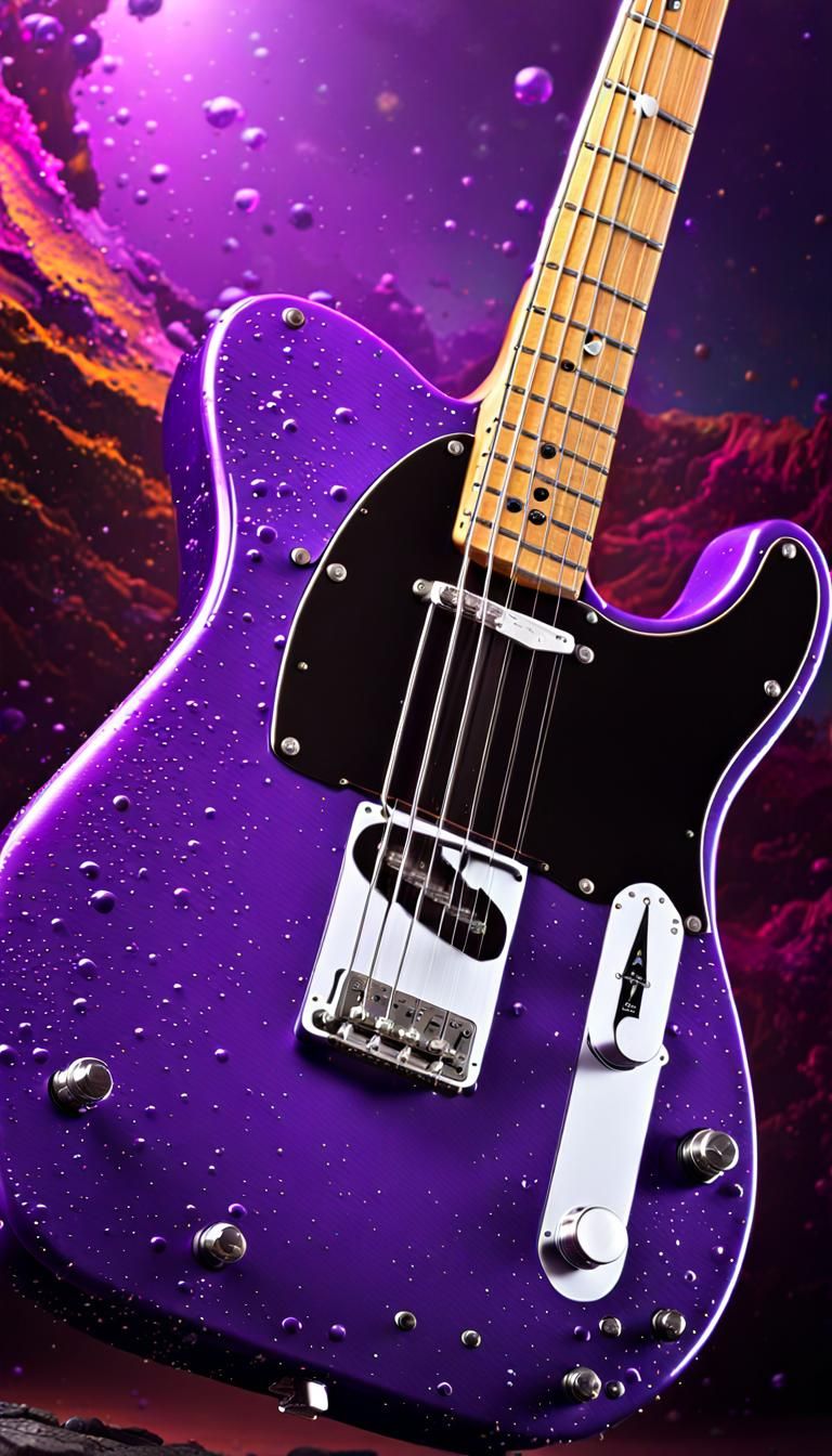 Purple Fender Telecaster Guitar in Hyperrealistic Splash Art