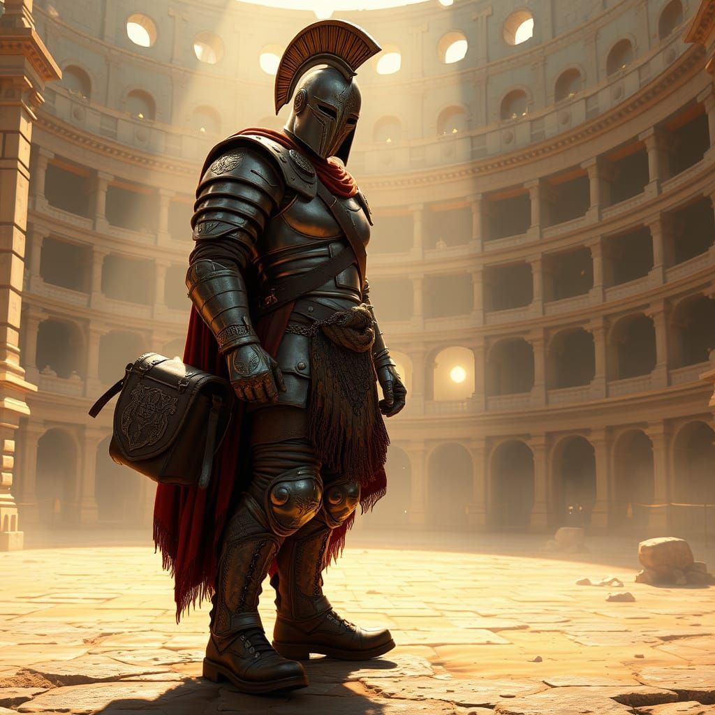 Armored Fantasy Gladiator in Ancient Coliseum