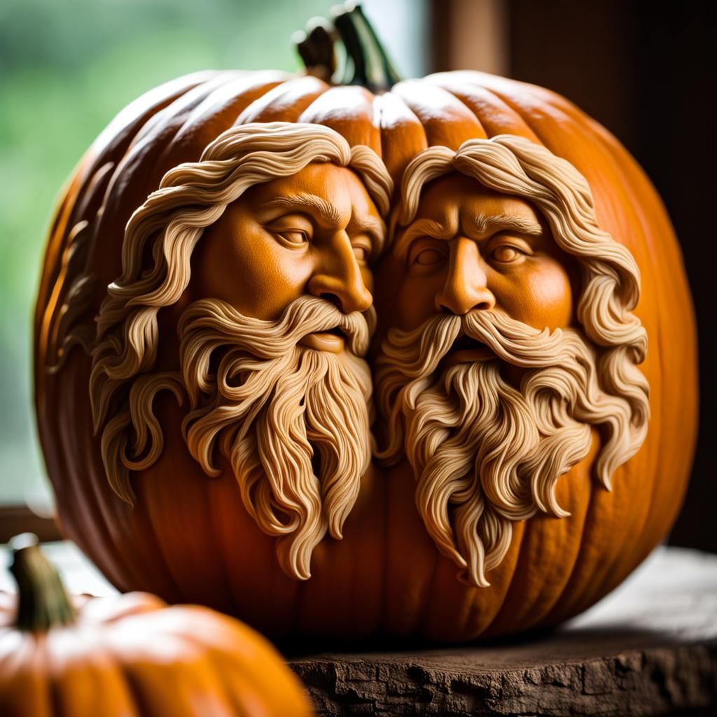 Pumpkin Carving of Kissing Bearded Men