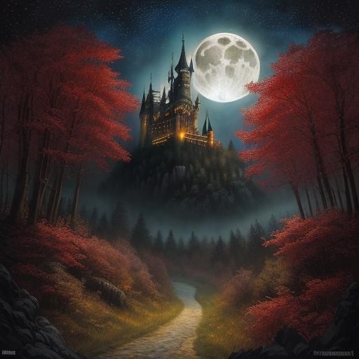 Dracula's Castle: Occult Horror Landscape in Impasto Style
