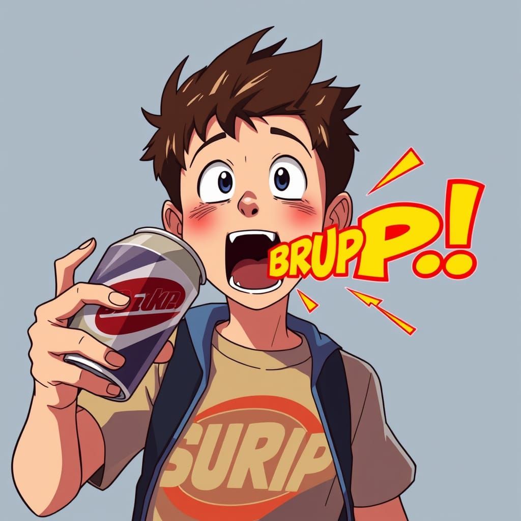 Comedic Manga-Inspired Scene of a Boy Letting Out a Burp