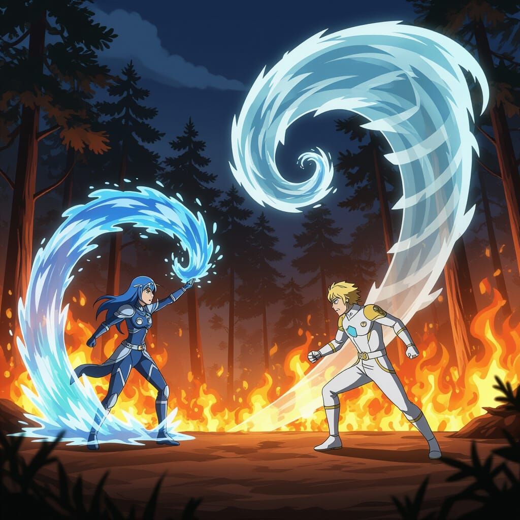 Heroes Battle Fire With Water and Tornadoes