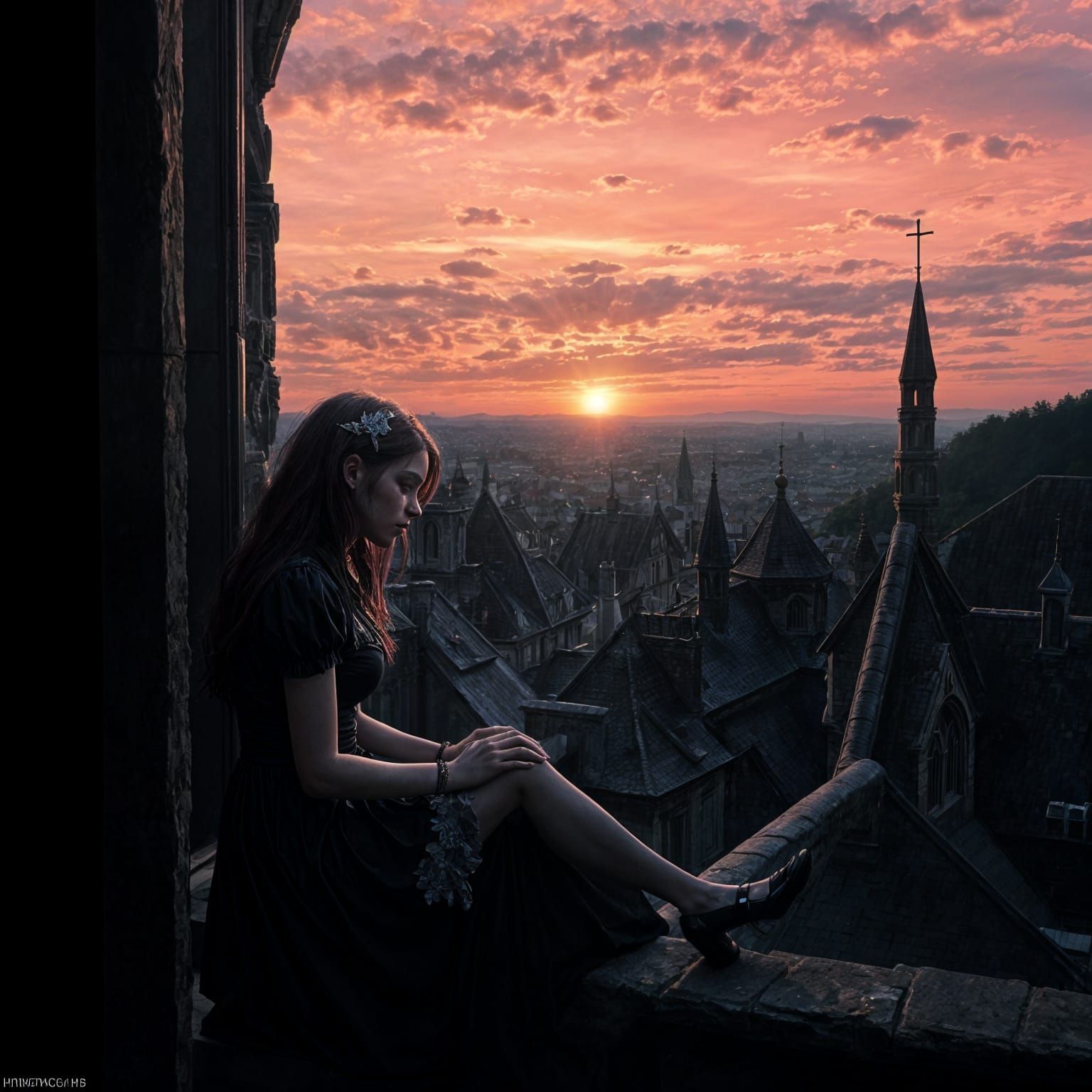 Gothic Goddess in Sunset Splendor