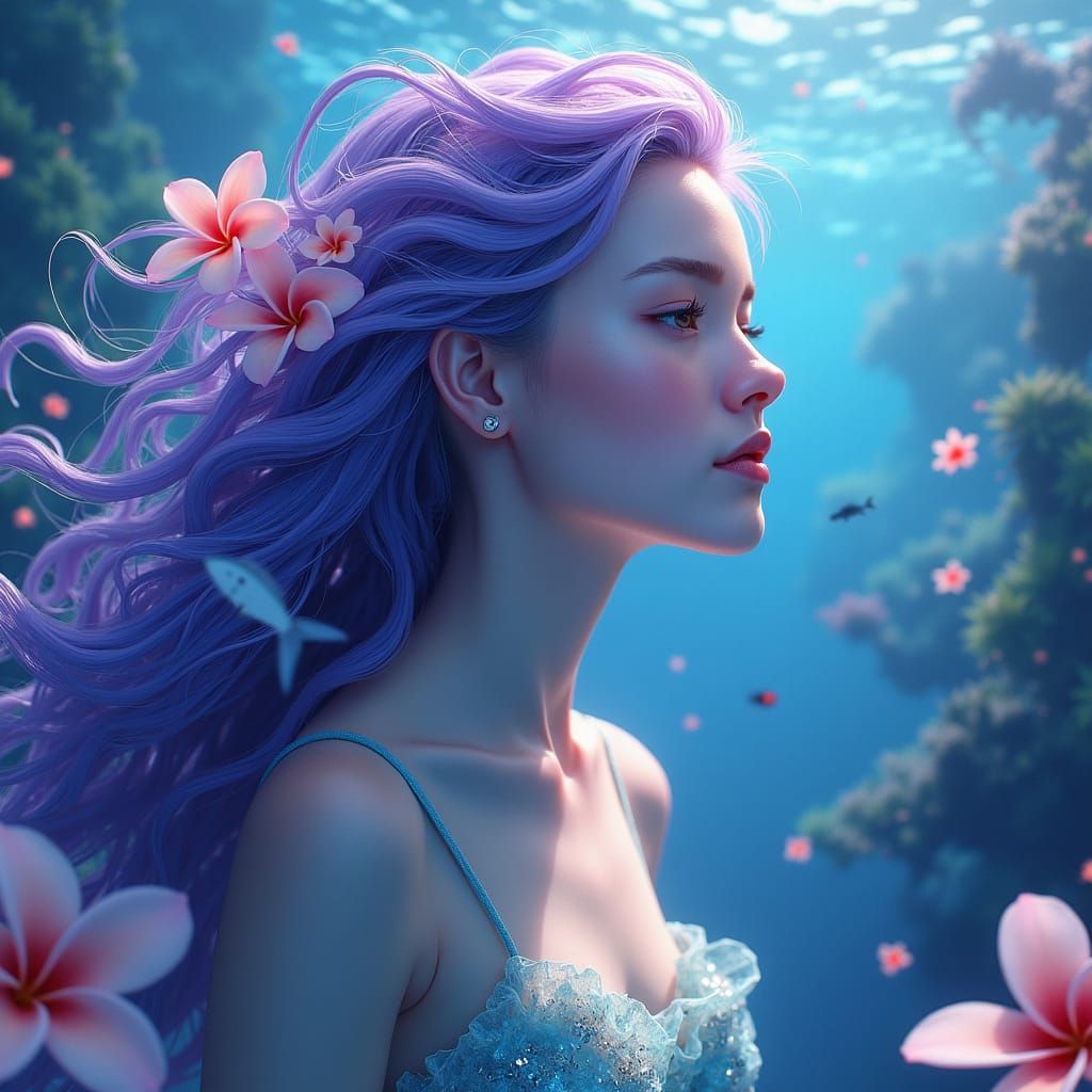 Envision a mesmerizing double exposure portrait of mermaids ...