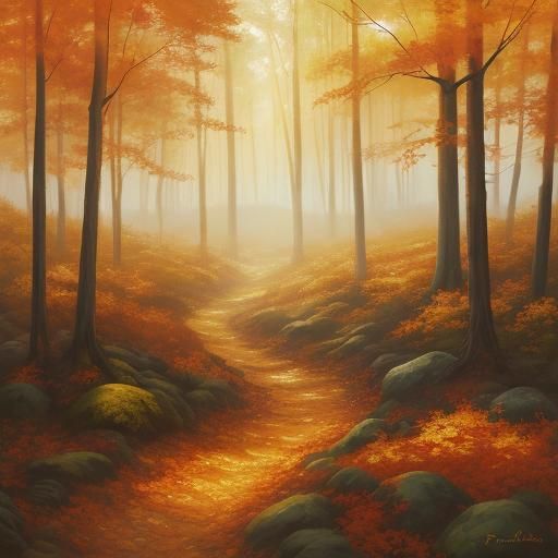 Serene Autumnal Forest in Oil Painting Style