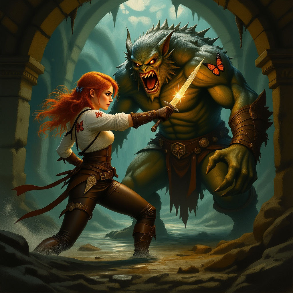 Ginger Thief vs Monster in Dark Catacombs
