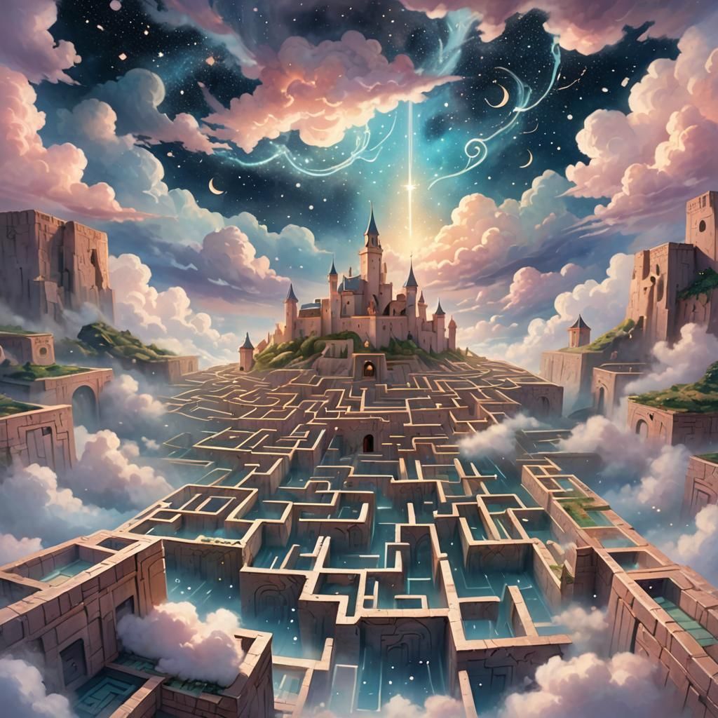 Magical Floating Maze in Starry Dreamscape