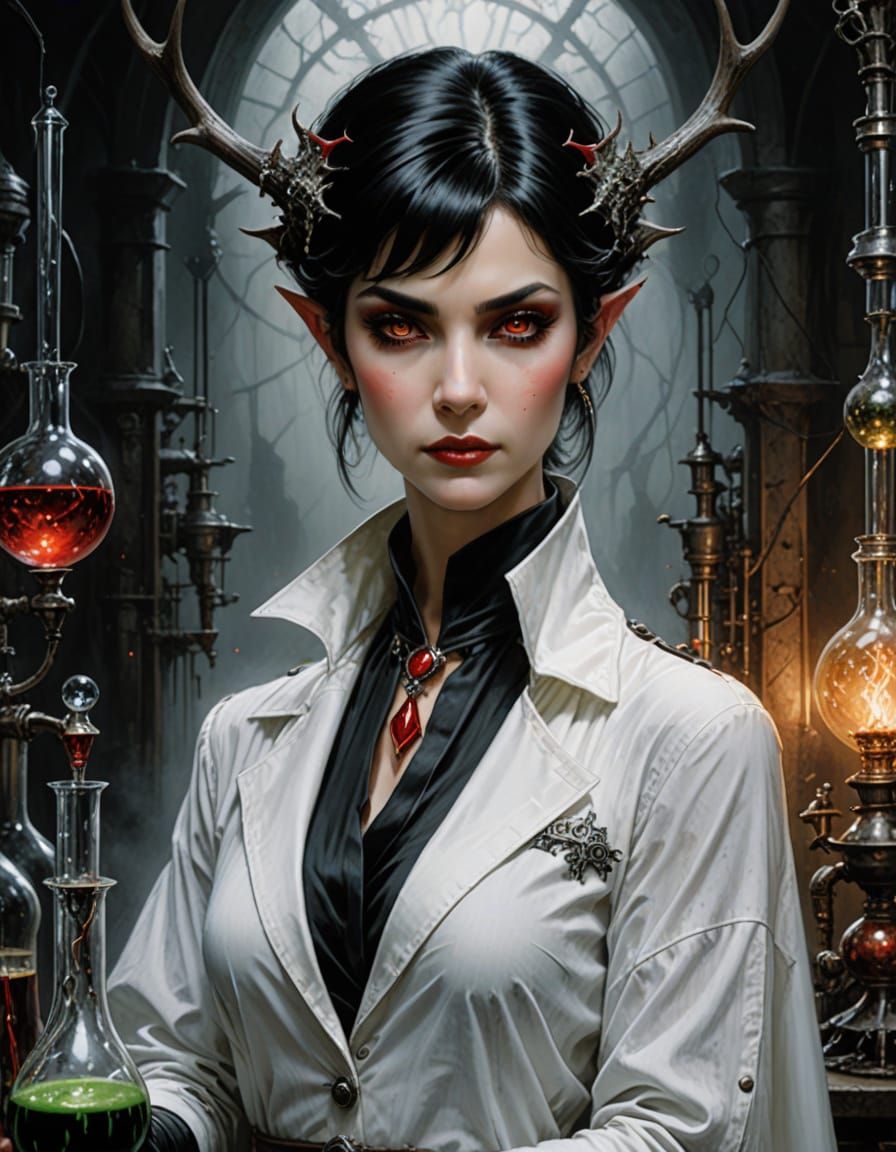 Red Eyed Elf Chemist in Luis Royo Style