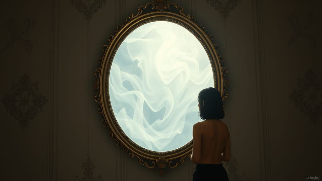 Ethereal Reflection: Dreamy Mist in Ornate Mirror
