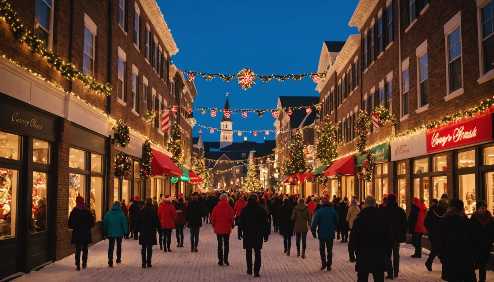 Christmas Village Scene in a Winter Wonderland Atmosphere