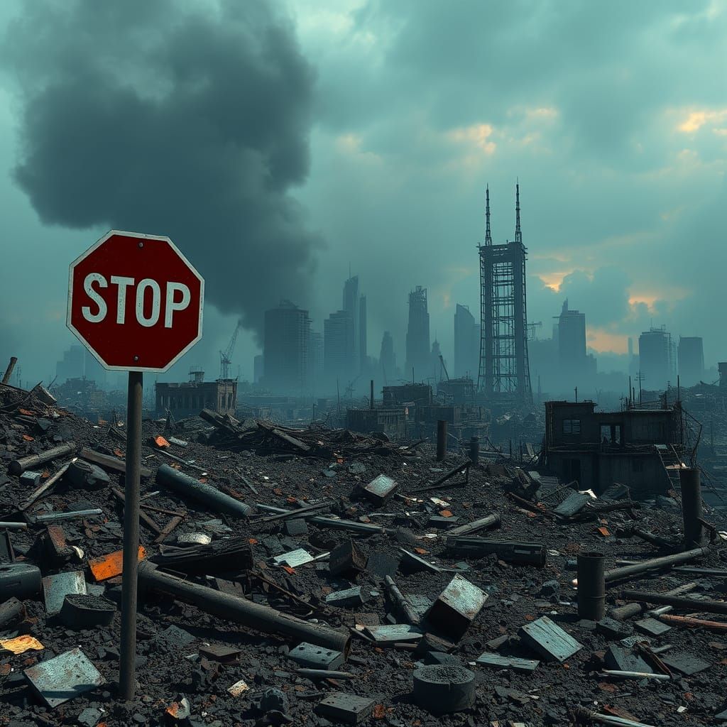 Post-Apocalyptic Wasteland with Faded Stop Sign
