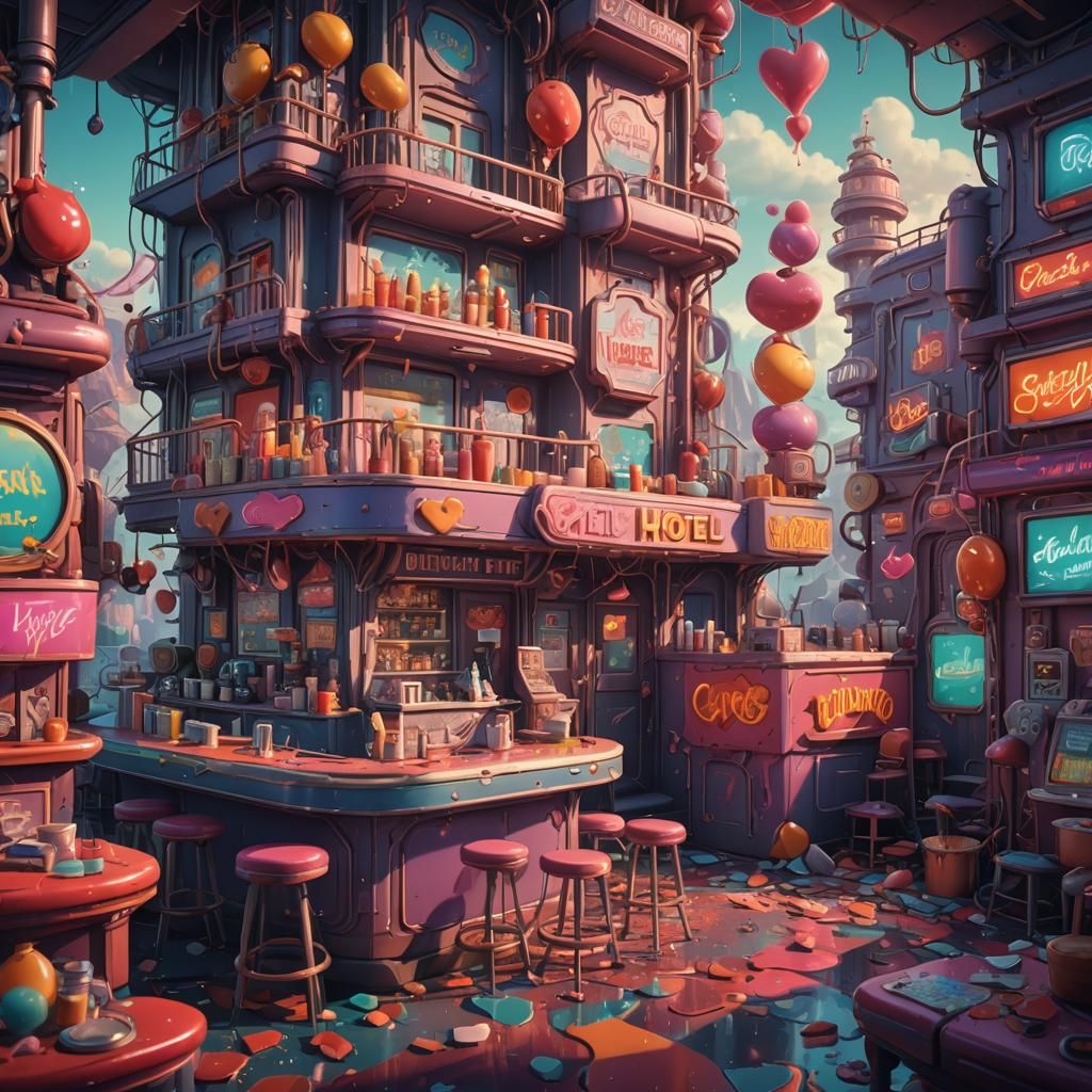 Cartoon heartbreak hotel album cover juice world style